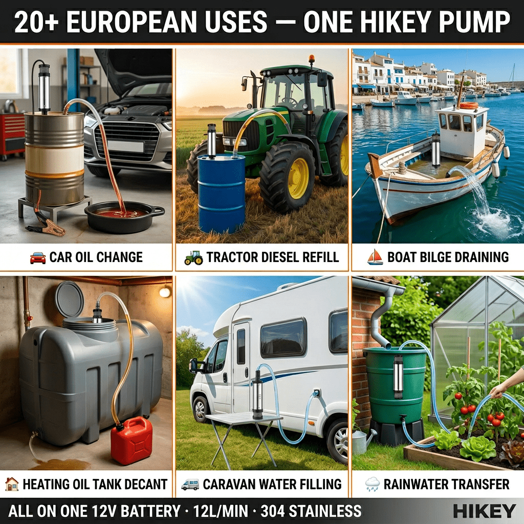 Pompe de transfert de carburant diesel submersible 12V, pompe électrique portable de vidange d'huile 12L/min avec interrupteur marche/arrêt et pinces crocodiles, outil de pompage en acier inoxydable pour eau et kérosène pour voiture, camion, bateau, remor