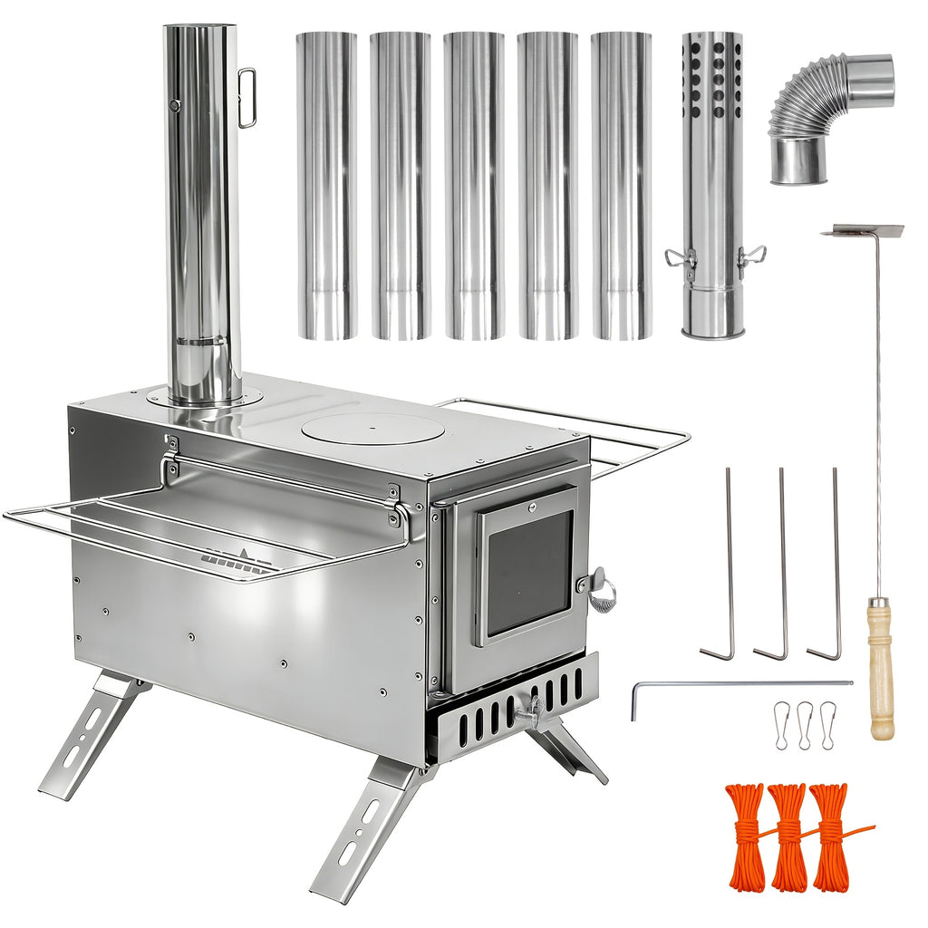 Poêle à bois pour tente, cheminée en acier inoxydable en 7 sections, poêle portable pour tente chauffante, camping, chasse, pêche sur glace