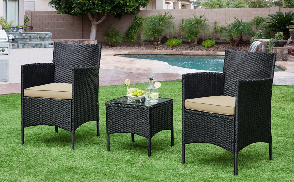 Costoffs Ensemble de mobilier de jardin et de balcon 3 pièces, Groupe de sièges de jardin, Ensemble de mobilier de patio comprenant 2 chaises avec table et coussins d'assise pour balcon, terrasse, jardin