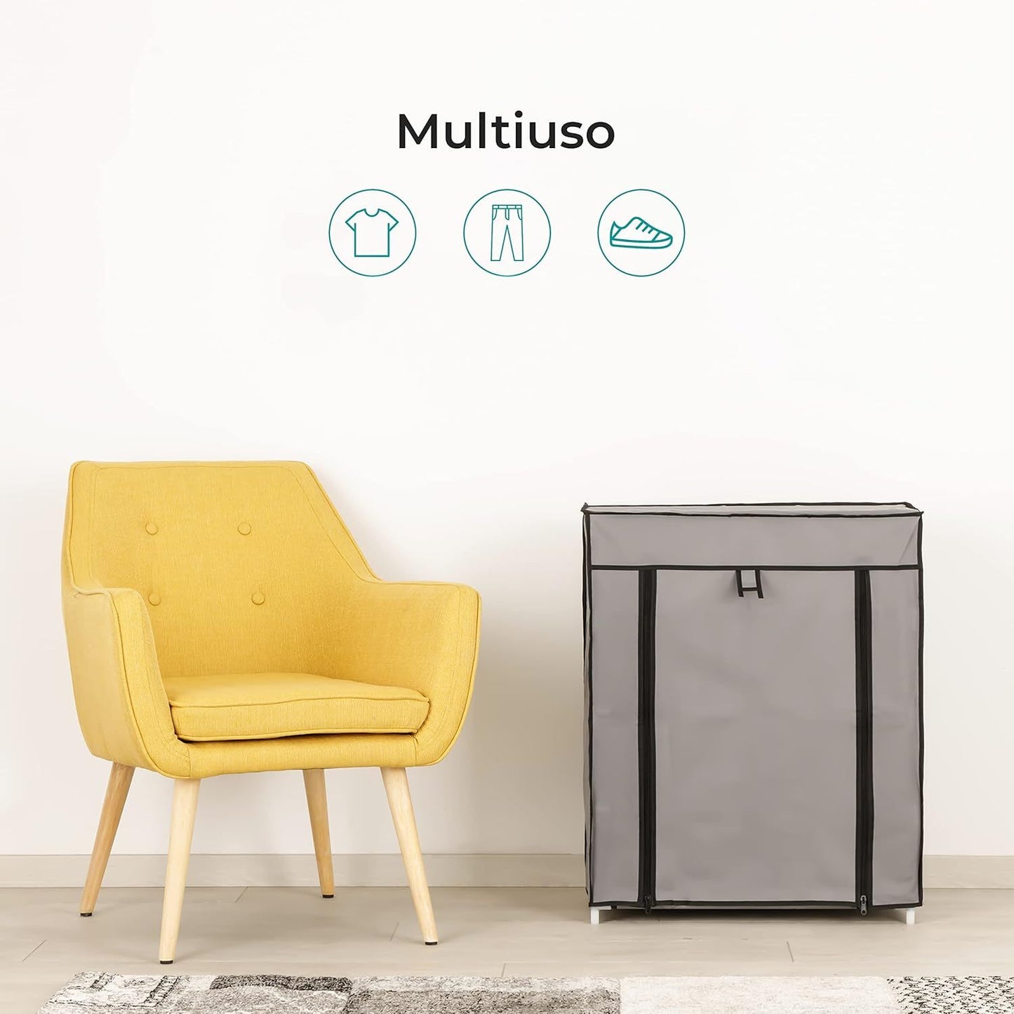 Étagère à chaussures pliante en tissu Baroni Home, 58x28x73 cm, grise, 4 étagères, meuble à chaussures peu encombrant avec cadre en fer pour chambre, placard, organisateur de chaussures indépendant, légère, durable et facile à déplacer