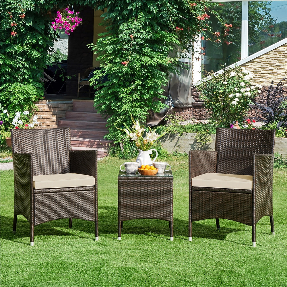 Costoffs Ensemble de mobilier de jardin et de balcon 3 pièces, Groupe de sièges de jardin, Ensemble de mobilier de patio comprenant 2 chaises avec table et coussins d'assise pour balcon, terrasse, jardin