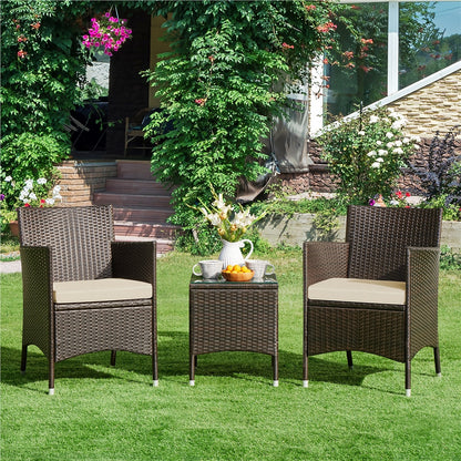 Costoffs Ensemble de mobilier de jardin et de balcon 3 pièces, Groupe de sièges de jardin, Ensemble de mobilier de patio comprenant 2 chaises avec table et coussins d'assise pour balcon, terrasse, jardin