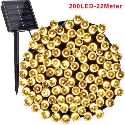 Guirlande Lumineuse Solaire Boule de Cristal 22M/12M 200 LED, 200LED/100LED Extérieur IP65, Lampe Solaire Extérieure, 8 Modes d'Éclairage, Lampe de Jardin Solaire, pour Jardin Patio Porche Décoration de Fête de Mariage Blanc Chaud