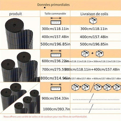 Clôture d'Écran de Confidentialité en PVC Durable - Protection Contre le Vent et le Soleil, Renforcée avec des Attaches de Câble, Disponible en Gris/Vert/Marron/Bambou - Tailles Multiples pour Jardin et Balcon