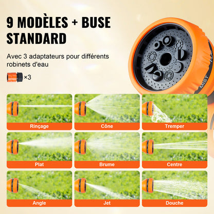 VEVOR Enrouleur Tuyau Arrosage Mural 35 m x 12 mm Support Pivotant 180° Dévidoir de Tuyaux d'Eau Buse à 9 Modèles 3 Adaptateurs Rapides Rembobinage Auto avec Verrou pour Arroser Pelouse Jardin Voiture