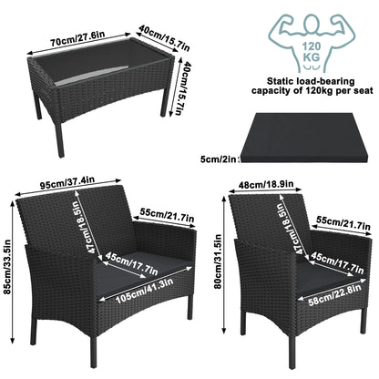 Ensemble de mobilier de jardin en rotin poly pour balcon - canapé 2 places, chaises individuelles et table avec coussins d'assise anthracite - choix de couleur salon (coussins d'assise anthracite)