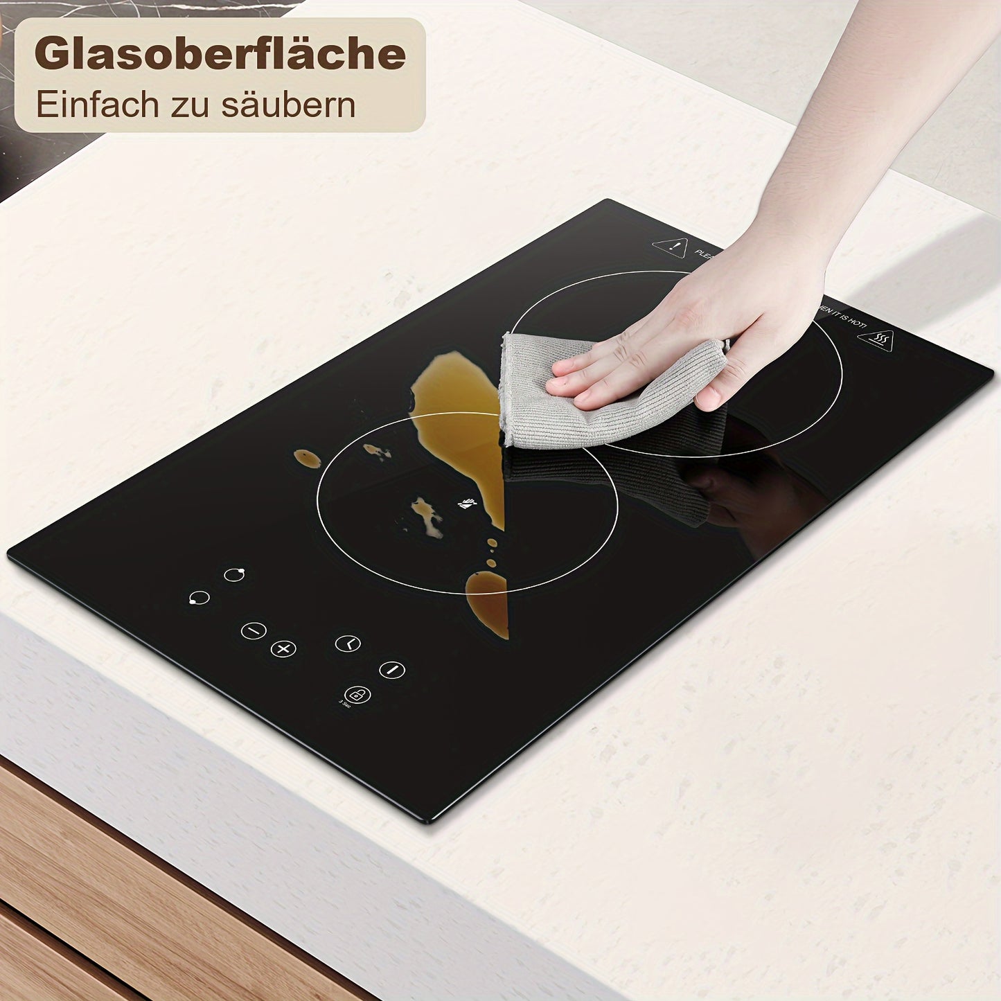 Plaque de cuisson électrique portable en céramique à double anneau, 2 brûleurs, 3000W, 30cm, intégrée et de comptoir, contrôle tactile, verrouillage de sécurité, minuterie 1-99 min, 9 niveaux de puissance, noir