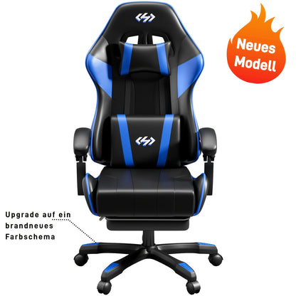 Fauteuil de gaming ergonomique avec rembourrage à ressorts ultra-doux, chaise de bureau avec appui-tête et soutien lombaire, inclinaison et repose-pieds réglables, en simili-cuir durable, cadeaux pour petit ami