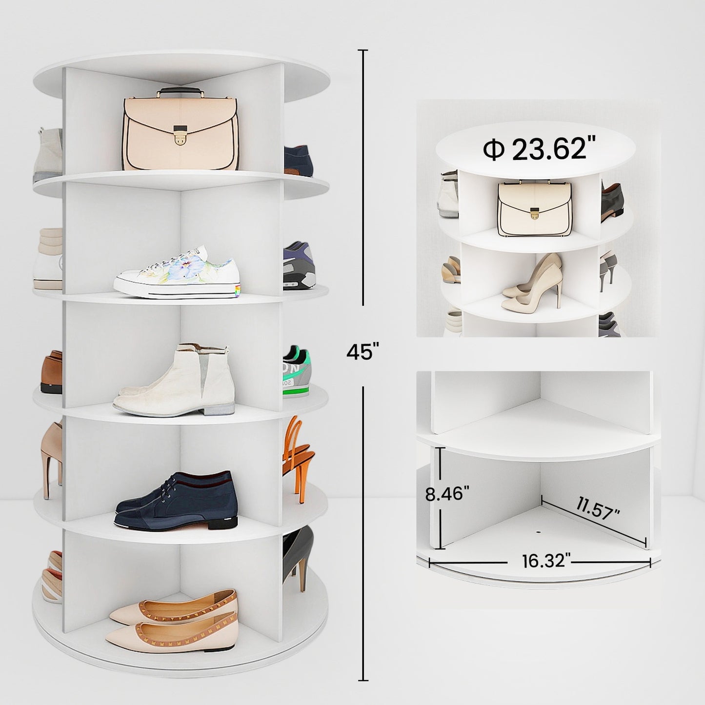 à chaussures rotative 5/6/7 niveaux pour 20/24/28 chaussures, présentoir rotatif à 360°, organisateur Lazy Susan blanc, étagère à chaussures, carrousel de rangement rond vertical pour chapeaux et sacs à main