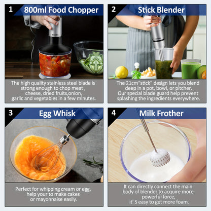 Biolomix Mixeur Plongeant 5-en-1 - Robot Culinaire avec Hachoir à Viande, Coupe-Légumes, Fouet et Gobelet à Smoothie