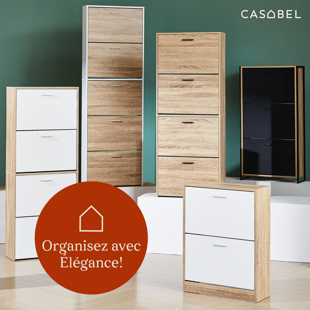 Meuble à chaussures fin avec 5 compartiments à rabat, armoire à chaussures en bois pour jusqu'à 15 paires, organisateur d'entrée peu encombrant