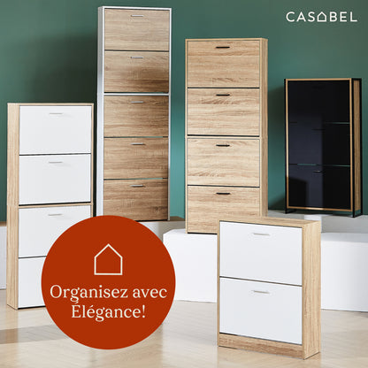 Meuble à chaussures fin avec 5 compartiments à rabat, armoire à chaussures en bois pour jusqu'à 15 paires, organisateur d'entrée peu encombrant