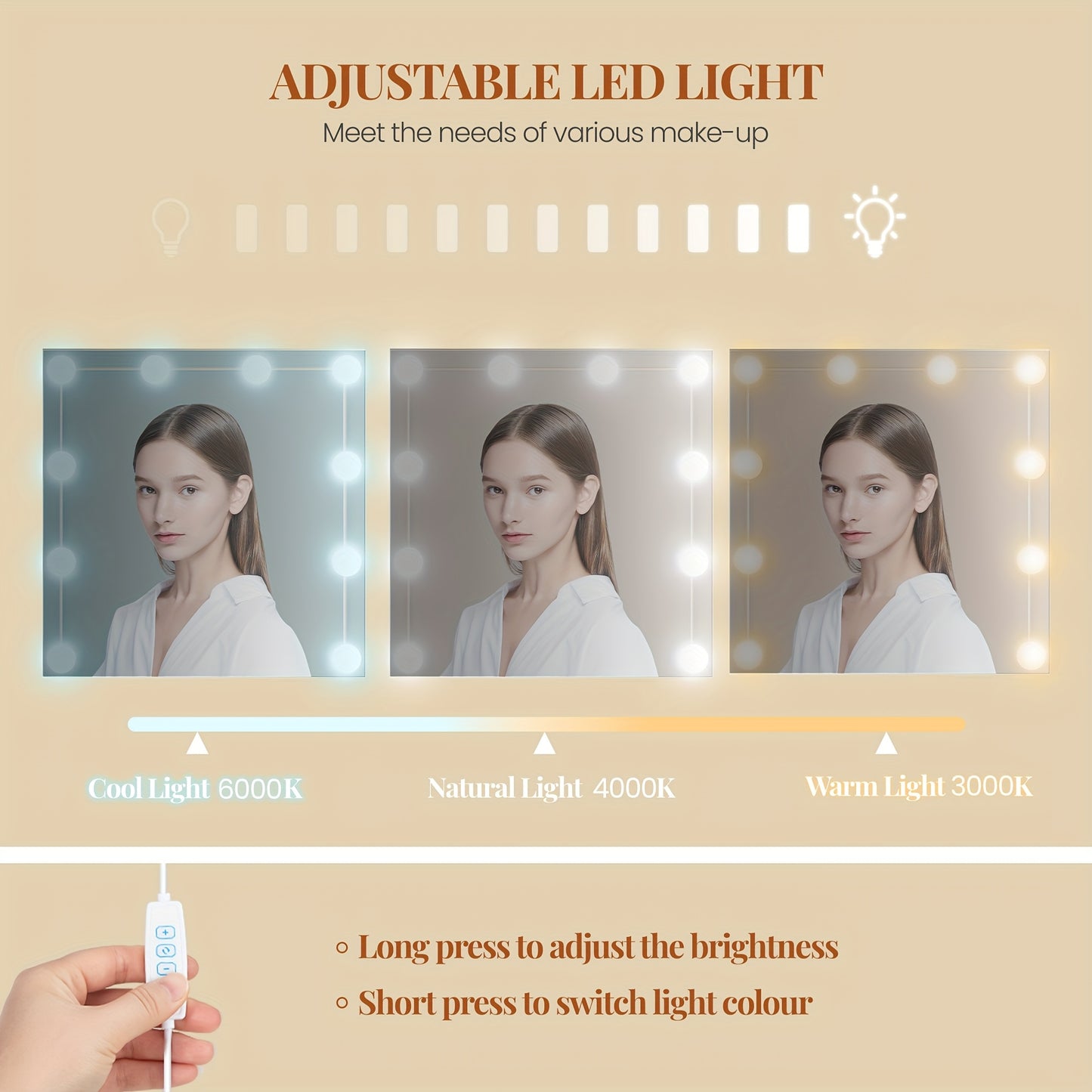Table de Toilette avec Miroir, Équipée de 10 Lumières LED, Luminosité Réglable, 5 Tiroirs, 2 Meubles, et 9 Étagères Ouvertes, Incluant des Étagères Disposées, Convient pour une Chambre à Coucher, Mesurant 40 × 108 × 144 Cm, en Blanc