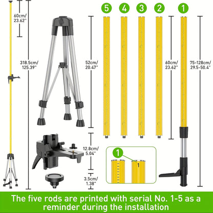 Perche Laser Professionnelle Huepar LP36A 12ft/3.7m Télescopique Réglable avec Trépied & Adaptateurs de Montage Laser 1/4"-20 + 5/8"-11 - Compatible avec Lasers Rotatifs/Lignes