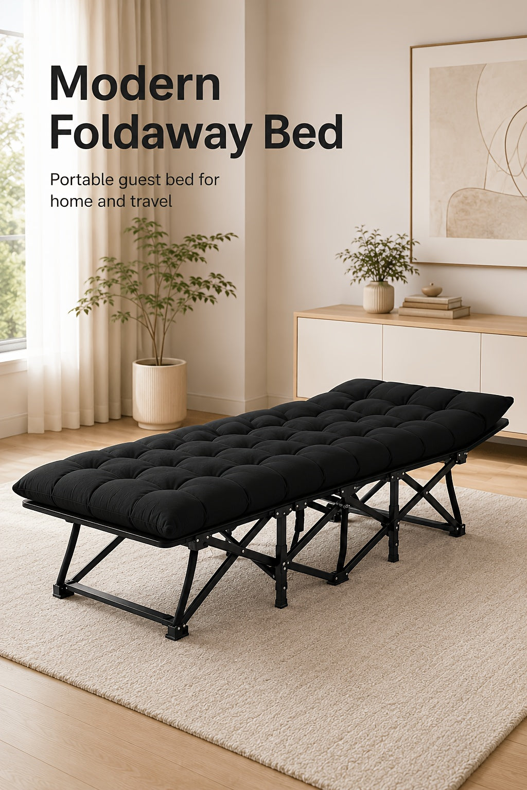 Lit pliant portable, avec matelas doux et épais, support à cadre en acier, convient pour un usage domestique, le camping et les voyages