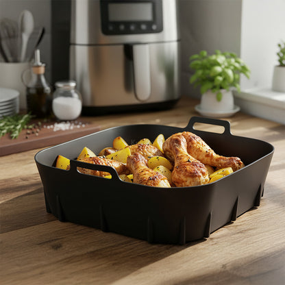 Kuketo - Accessoire pour Friteuse à Air, Conteneur de Cuisson Réutilisable, Panier en Silicone Résistant aux Hautes Températures, Bol de Friture Sans Graisse, Idéal pour Frites, Poulet, Légumes, Gâteaux et Casseroles, Alternative aux Papier Cuisson, Netto