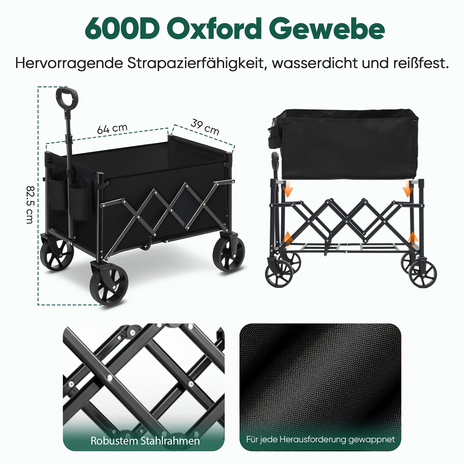 Chariot pliable petit 136,08 kg, caddie pliable, chariot de camping avec poignée réglable en hauteur, léger, peu encombrant et robuste
