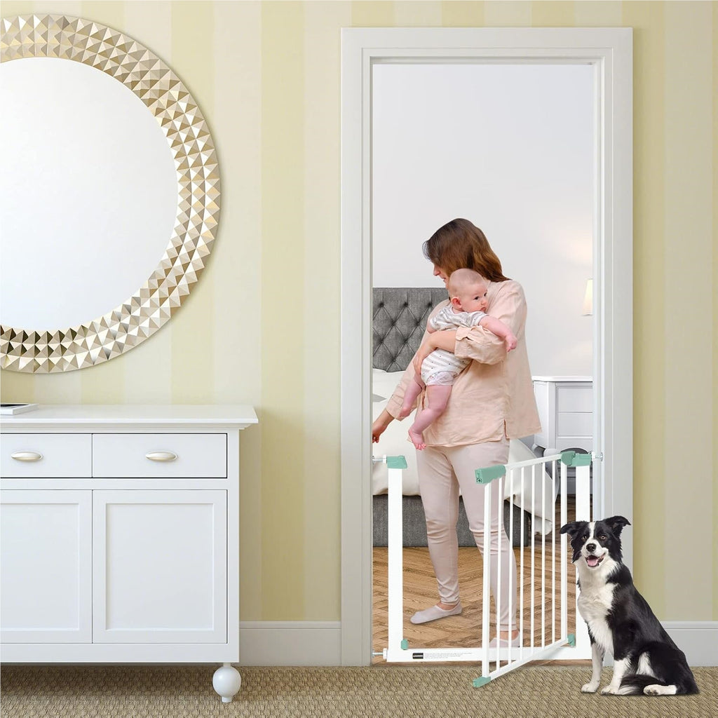 Barrière de porte pour bébé 80 - 132 cm, protection d'escalier en métal sans perçage, grille de sécurité pour bébé à fixation par pression, fermeture automatique pour bébés et animaux de compagnie