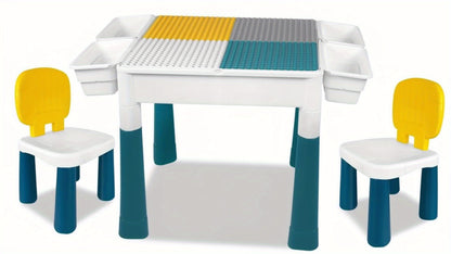 Table de jeu d'activité, Ensemble de table d'activité multifonctionnelle, Ensemble de table et de chaises de blocs de construction, Table d'artisanat de chambre, Table d'étude, avec 2 chaises et 163 blocs de construction