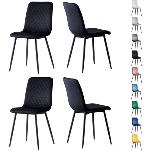 Ensemble de 4 chaises de salle à manger MCC Direct en velours, pieds en métal, chaises Lexi, chaises de conception