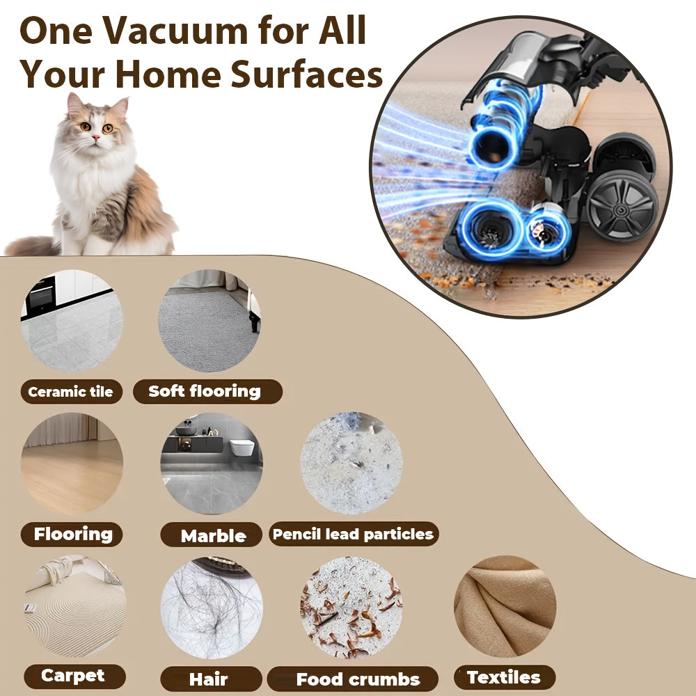 Yanhama Aspirateur sans fil / 70000PA / Aspirateur sans fil 6-en-1 / avec brosse anti-enchevêtrement / Autonomie de 60 minutes / Aspirateur 1,5L / Aspirateur sans fil avec écran LED / Aspirateur à main pour poils d'animaux, sols durs et tapis