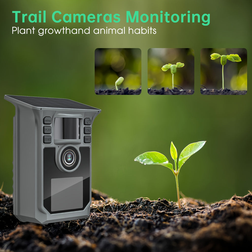 Caméra de Chasse 4K 64MP avec Vision Nocturne, Détection de Mouvement en 0,2s & 130°, Caméra de Jeu WiFi avec Écran, Panneau Solaire & Batterie de Secours pour Chasse, Surveillance de la Faune, Montage sur Arbre (Alertes Intelligentes via Application Mobi
