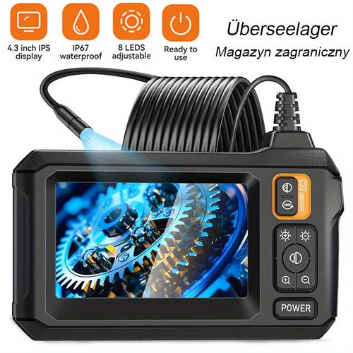 Caméra endoscopique industrielle IPS de 4,3 pouces, objectif unique HD1080P 8 mm, lithium rechargeable 2000 mAh, caméra d'inspection de tuyaux pour réparations automobiles
