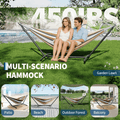 1 pièce Hamac avec cadre en fer robuste, tissu polyester à rayures bleu-vert, transat d'extérieur confortable pour la détente sur le patio, la cour et le balcon