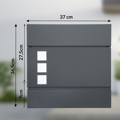 MONZANA® XXL Boîte aux Lettres avec Compartiment pour Journal, Verrouillable, 2 Clés Incluses - Matériel d'Assemblage en Acier Moderne et Simple – Mur à Rouleau de Papier Antracite