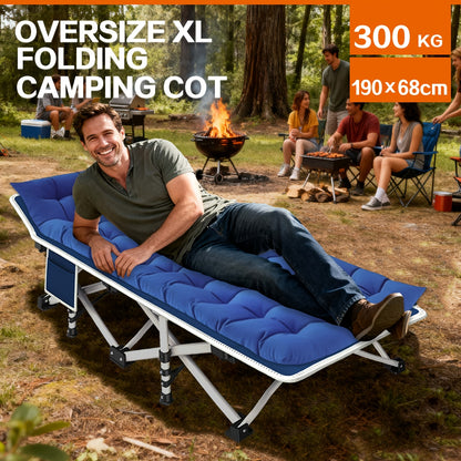 Lit de camping pliant extra large avec matelas, lit de voyage portable pour extérieur, plage, jardin, pêche, vacances, cadre en fer durable et matelas rembourré doux pour la chasse, le camping, la plage, le jardin