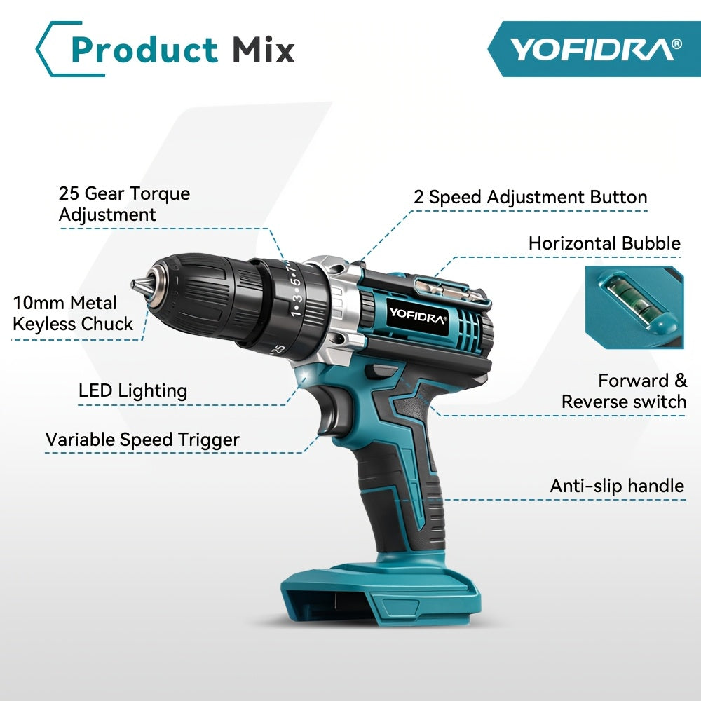 Perceuse sans fil, Perceuse électrique, Tournevis sans fil, 25+3 réglage de couple, Idéal pour la décoration maison et le bricolage, Ensemble d'outils électriques