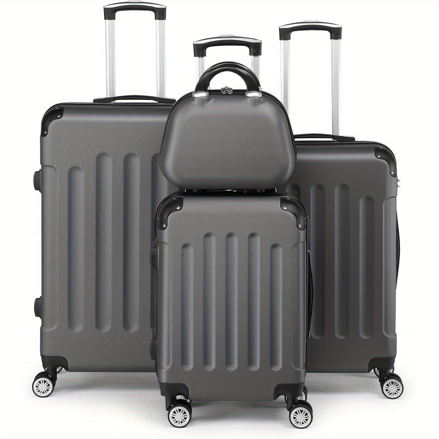 Bonnlo Ensemble de 4 valises, Ensemble de valises rigides, Valises de voyage avec 4 roues, Bagages à main et chariots en milieu, grand et extra large, Disponible en gris foncé, noir et rose