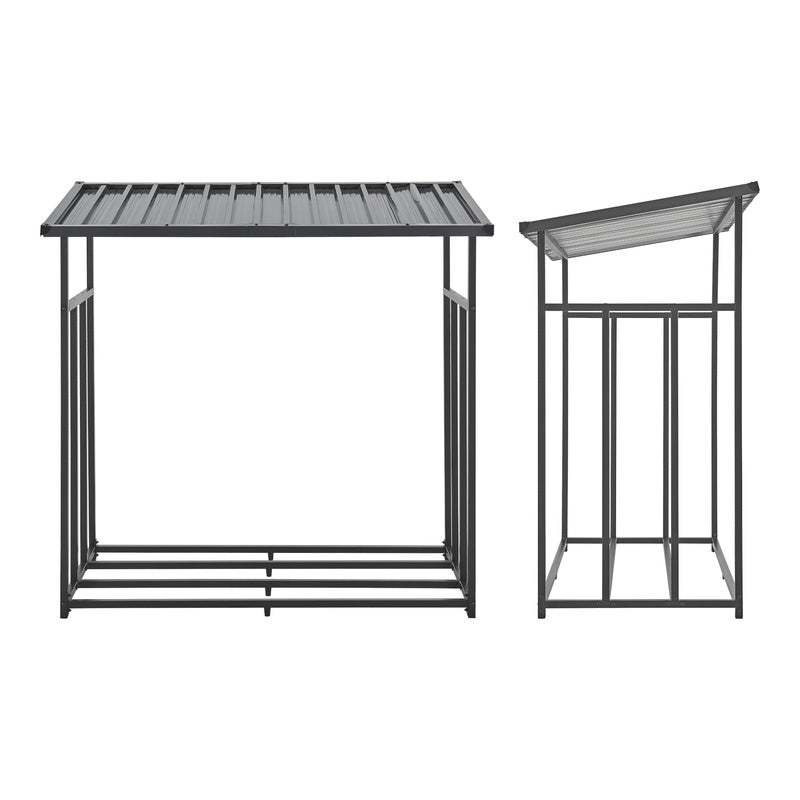 Porte-Bois de Chauffage Extérieur Yakutat avec Couverture, Support en Métal pour Bois de Chauffage, Étagère à Bûches et Aide à Empiler – Noir