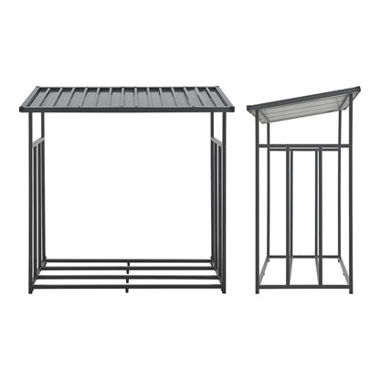 Porte-Bois de Chauffage Extérieur Yakutat avec Couverture, Support en Métal pour Bois de Chauffage, Étagère à Bûches et Aide à Empiler – Noir