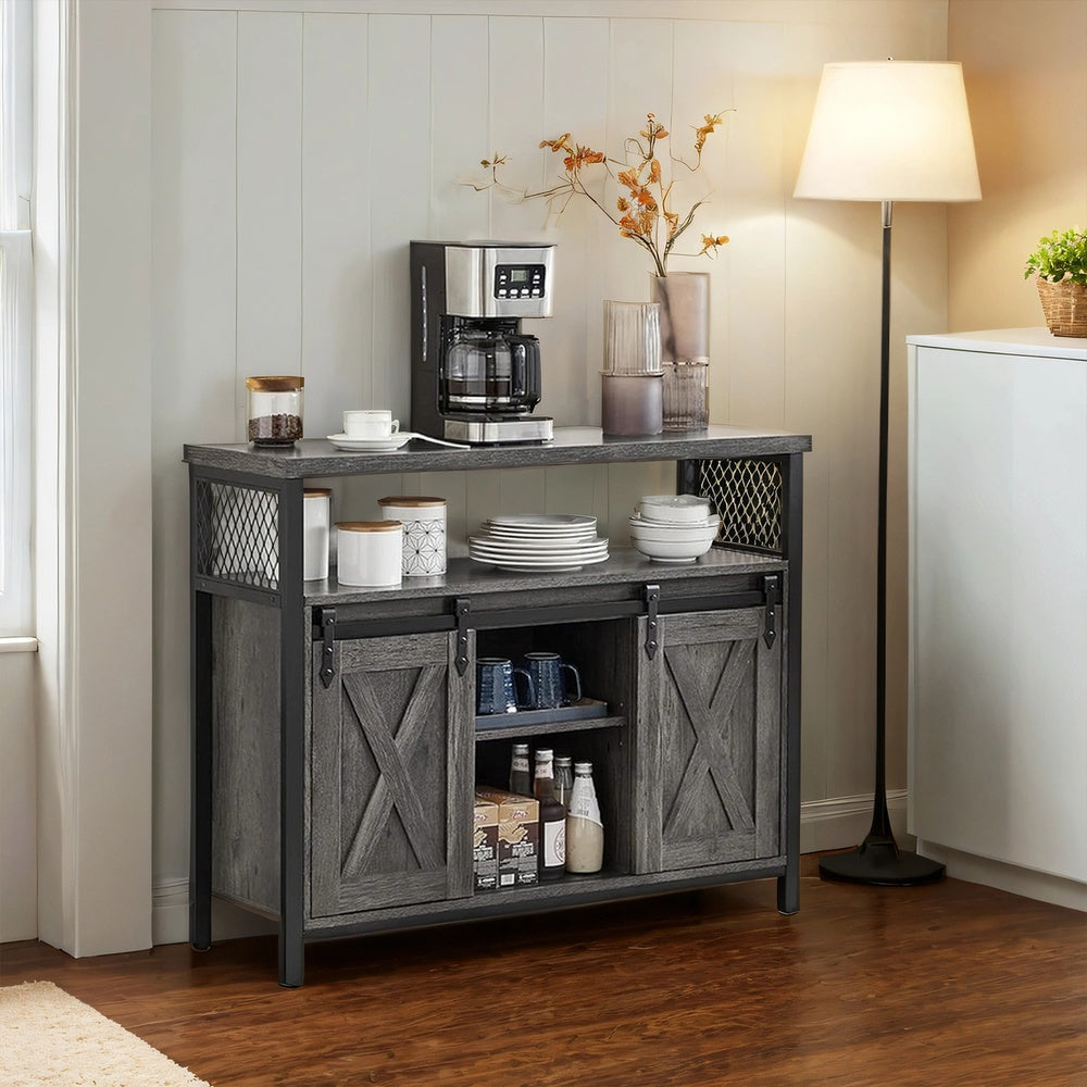 Meuble de Rangement, Buffet Cuisine, Commode, avec 2 Portes Coulissantes, 33 x 100 x 80 cm, Étagères Réglables, pour Salon