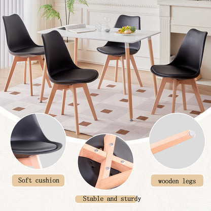 Ensemble de 6 chaises de salle à manger modernes du milieu du siècle, chaises de cuisine, chaises de bureau, chaise coquillage de designer avec coussins ergonomiques en similicuir et pieds en bois massif pour cuisine, salon, chambre à coucher, blanc