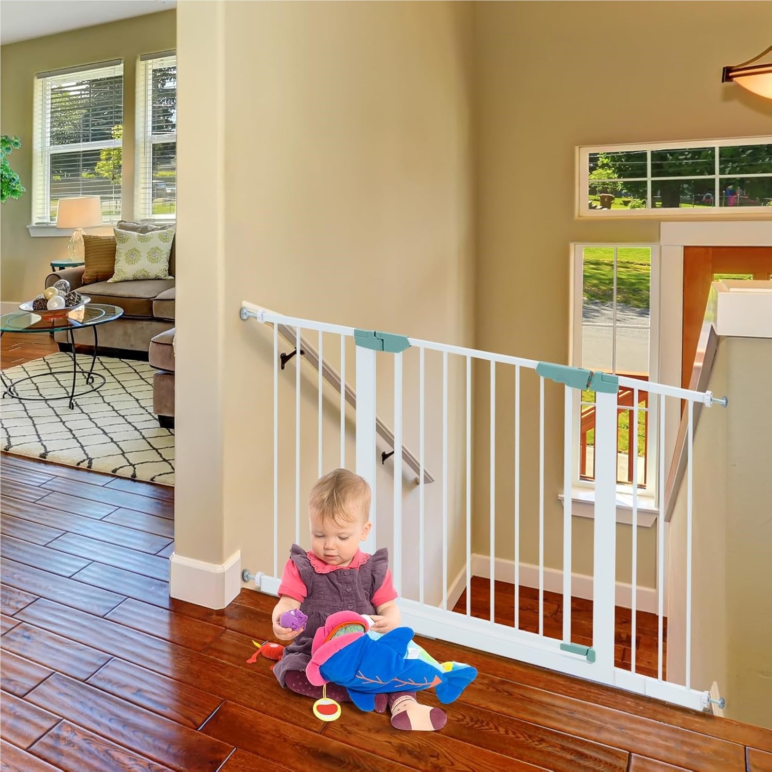 Barrière de porte pour bébé 80 - 132 cm, protection d'escalier en métal sans perçage, grille de sécurité pour bébé à fixation par pression, fermeture automatique pour bébés et animaux de compagnie