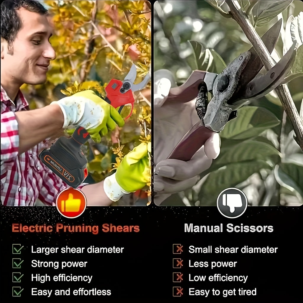 Ensemble de 9 accessoires comprenant des ciseaux électriques sans fil au lithium, une sécateur électrique avec 2 batteries 1500 mAh, 40 mm, écran, moteur sans balais pour le jardinage, les vergers, les vignobles