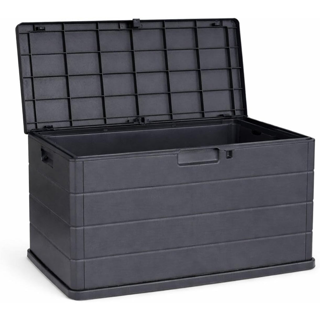 Coffre de jardin Buystar 170L en résine – Imperméable, facile à assembler – Couvercle verrouillable – 78x55x52 cm – Coffre d'extérieur anthracite léger et durable – Organiser, ranger