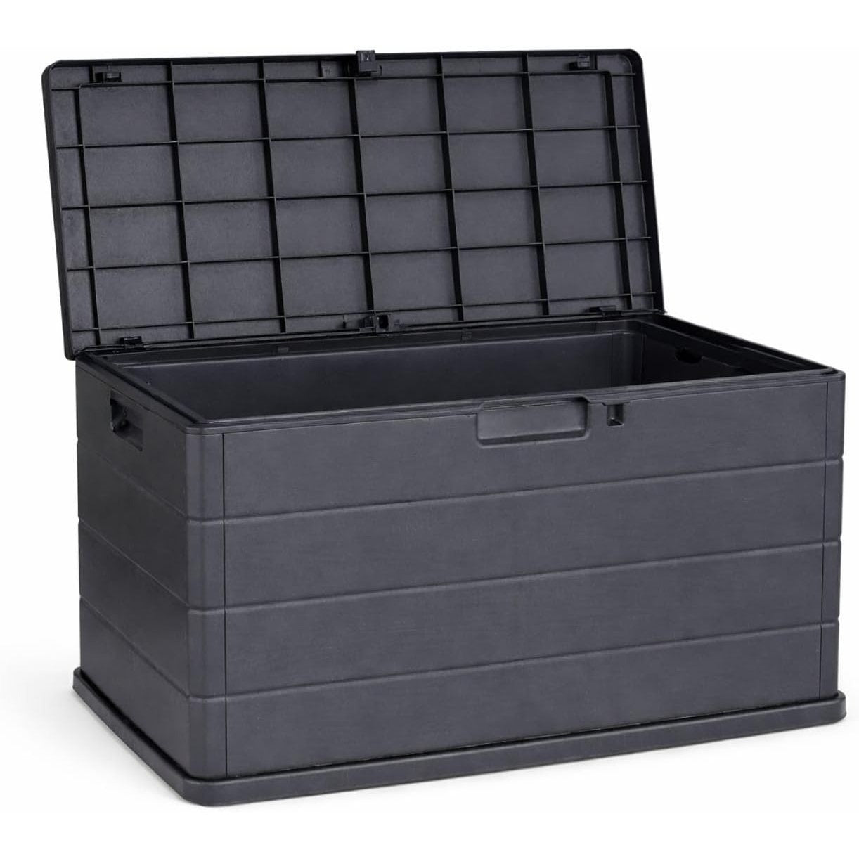 Coffre de jardin Buystar 170L en résine – Imperméable, facile à assembler – Couvercle verrouillable – 78x55x52 cm – Coffre d'extérieur anthracite léger et durable – Organiser, ranger