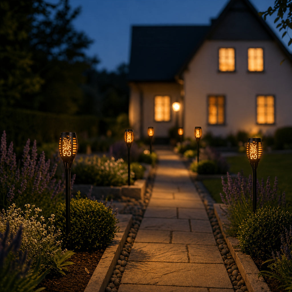 Lumières Torche Feu Solaire - Effet Flamme, Éclairage Extérieur de Jardin et Allée, Plastique Durable, Célébrations de Fêtes et Ambiance de Patio, Décoration de Jardin de Fêtes | Effet Flamme Vacillante | Lampes à Chargement Solaire, Lampes Solaires pour