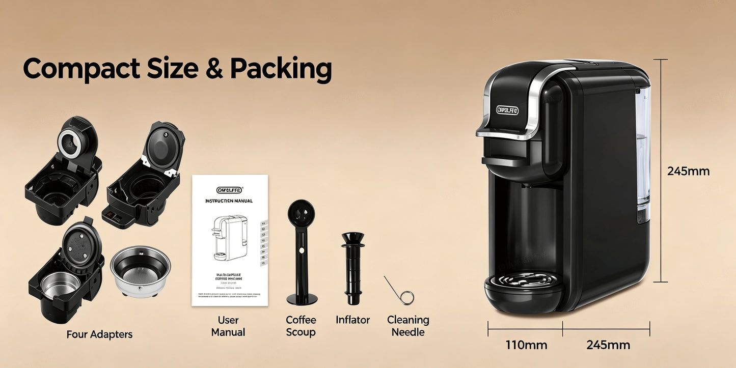 Cadeau Fête des Pères, Machine à café à capsules CAFELFFE MK-603, Machine à espresso 20 bar, Préparation à chaud et à froid, Compatible avec les capsules NS/DG/ESE et le café moulu, Réservoir d'eau amovible de 0,6L, Arrêt automatique, Idéal pour la cuisin