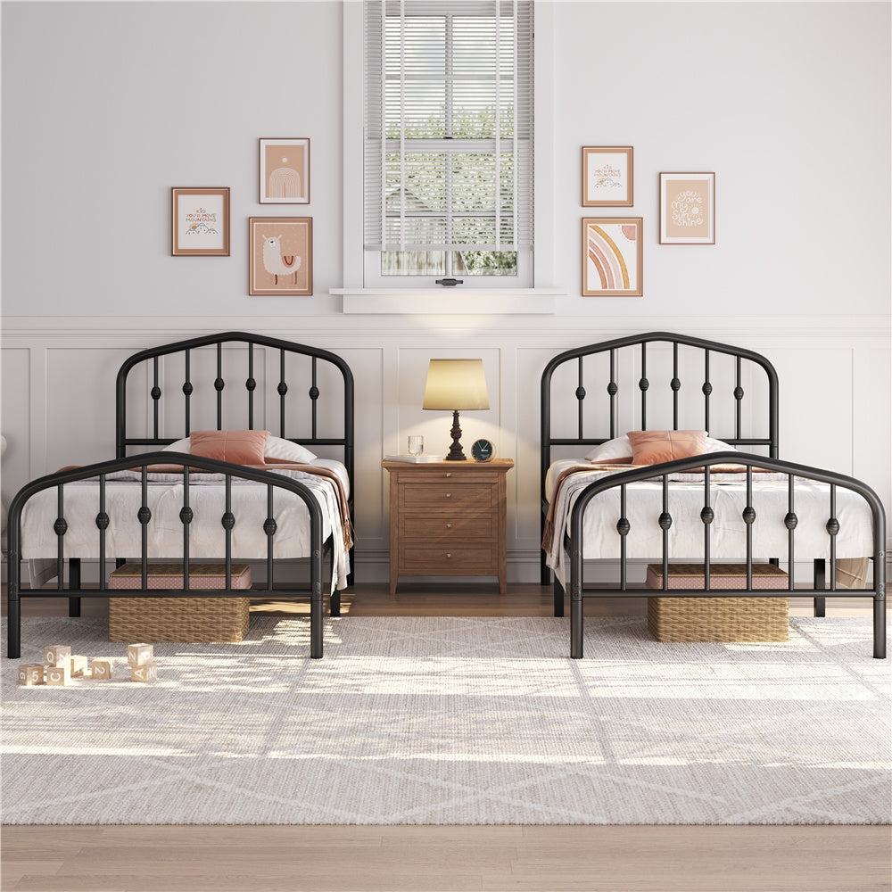 Costoffs Cadre de Lit Double en Métal Moderne - Avec Sommier à Lattes Métalliques - Espace de Rangement Sous-lit - Idéal pour Chambre, Dortoir ou Appoint - Style Industriel Intemporel