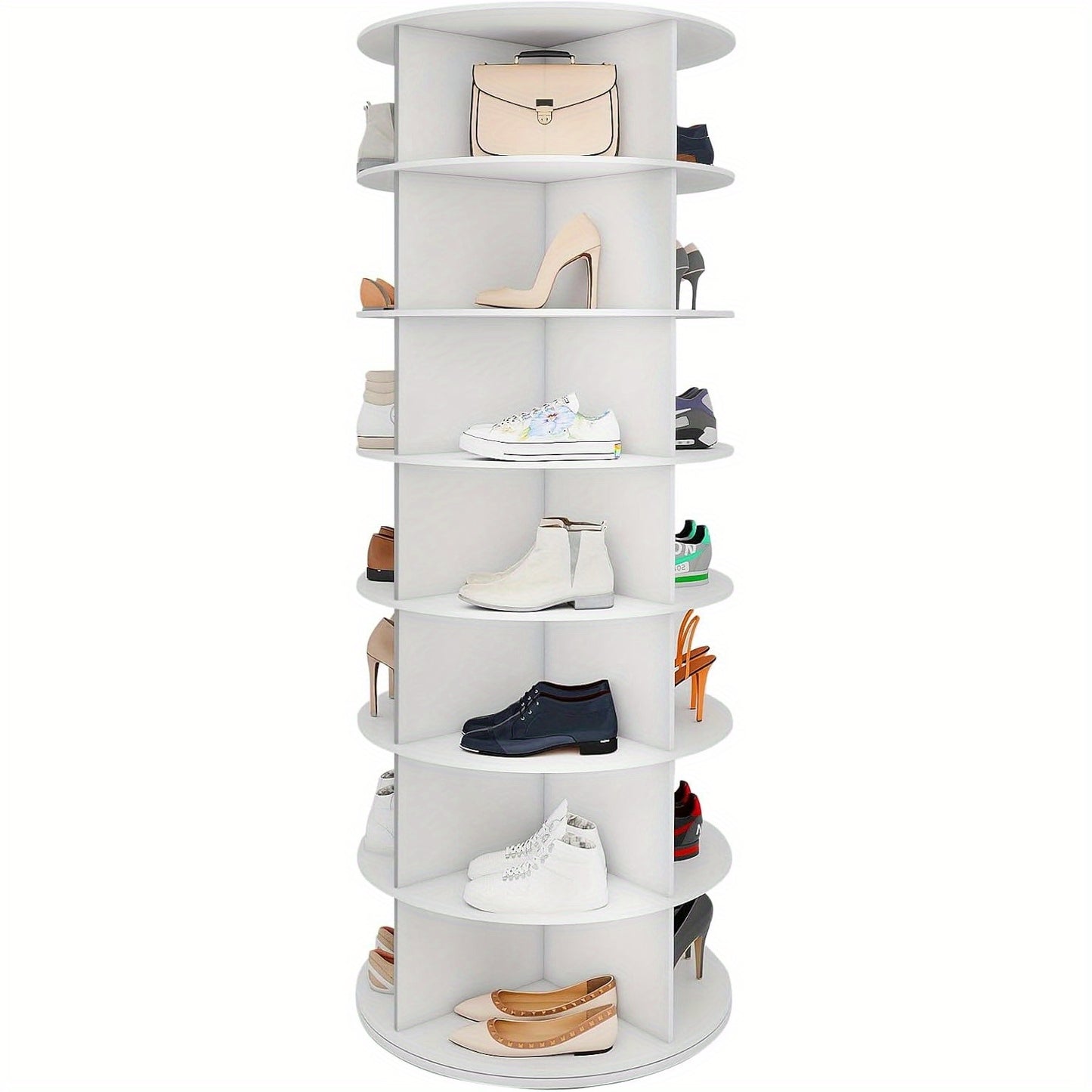 à chaussures rotative 5/6/7 niveaux pour 20/24/28 chaussures, présentoir rotatif à 360°, organisateur Lazy Susan blanc, étagère à chaussures, carrousel de rangement rond vertical pour chapeaux et sacs à main