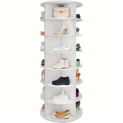 à chaussures rotative 5/6/7 niveaux pour 20/24/28 chaussures, présentoir rotatif à 360°, organisateur Lazy Susan blanc, étagère à chaussures, carrousel de rangement rond vertical pour chapeaux et sacs à main