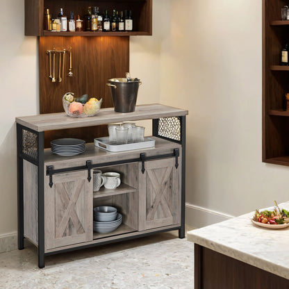Meuble de Rangement, Buffet Cuisine, Commode, avec 2 Portes Coulissantes, 33 x 100 x 80 cm, Étagères Réglables, pour Salon