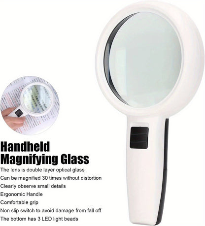 [Loupe LED Haute Définition] 10X Loupe à Main + Mini Loupe Pliante (Lot de 2 Pièces), Haute Définition et Puissance Élevée Avec LED et Lentille en Verre Double Couche, Diamètre 90/110mm, Adapté pour la Lecture des Personnes Âgées, l'Appréciation des Bijou