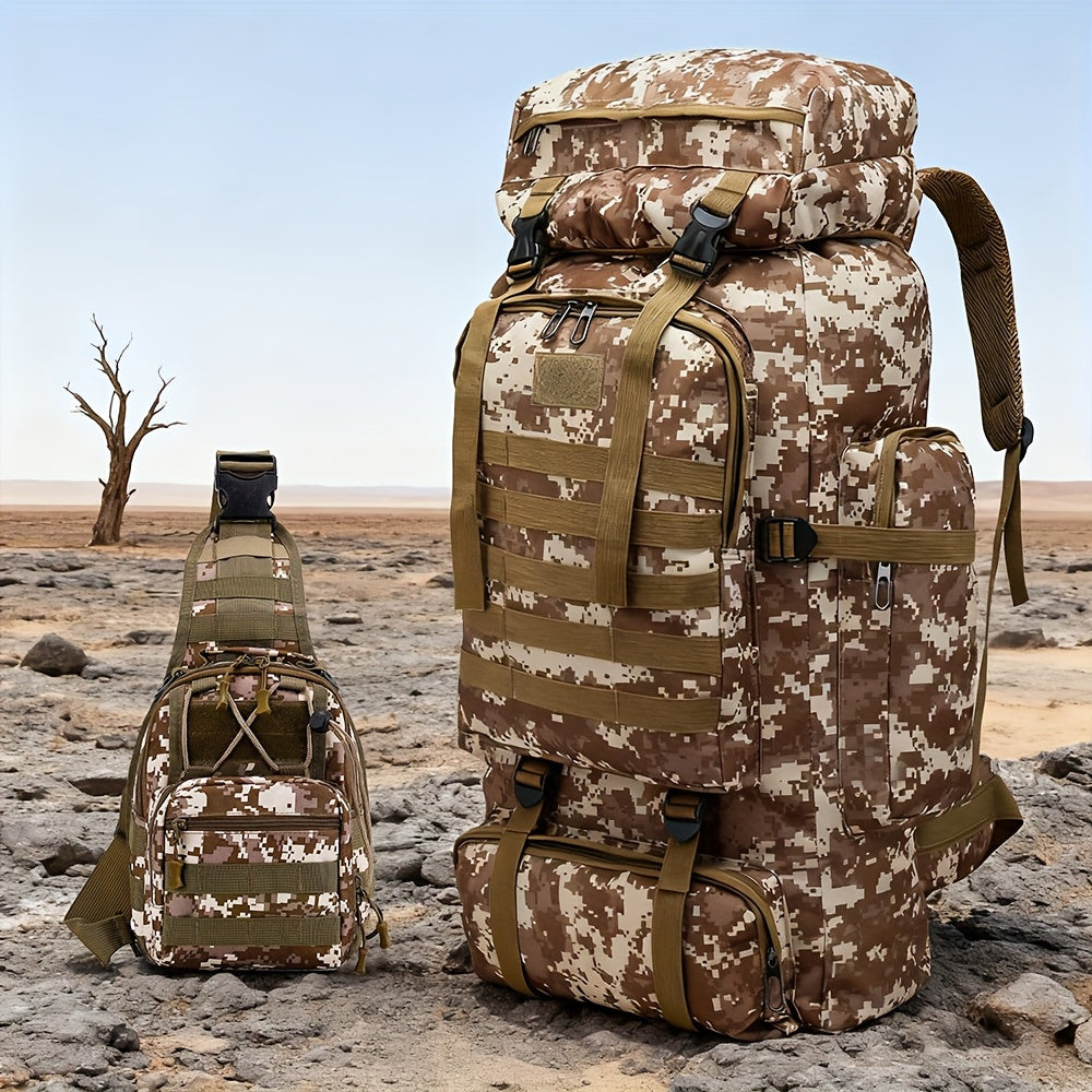 Sac à Dos Tactique 2 Pièces en Tissu Oxford Résistant pour Randonnée, Escalade, Camping, Voyage et Aventures en Plein Air – Grand Sac à Dos Polyvalent avec Multiples Compartiments et Poches, Idéal pour les Activités Extérieures et les Voyages