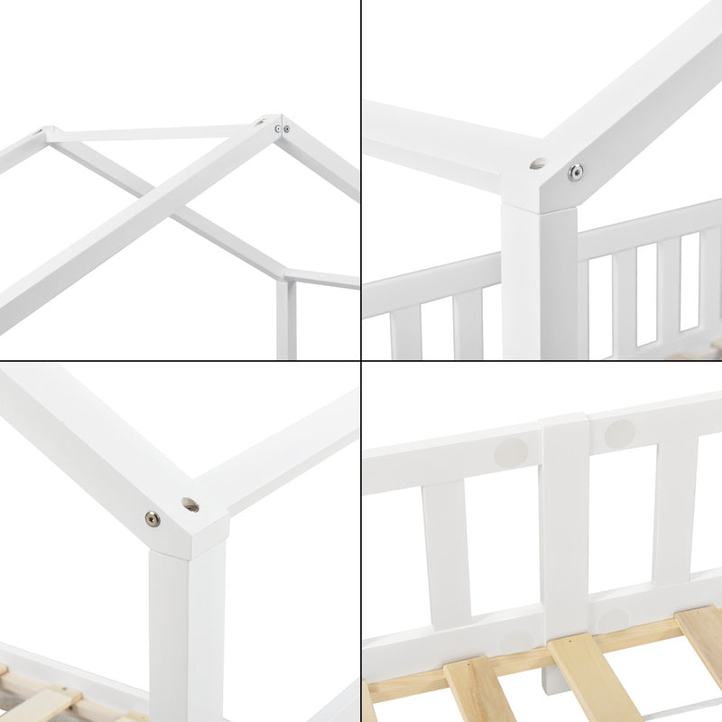 Lit pour enfants Treviolo de style maison avec protection contre les chutes en bois de pin