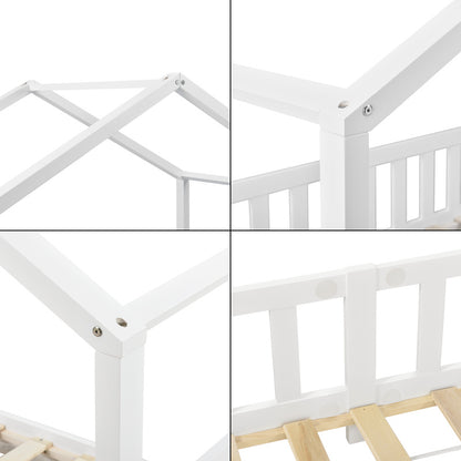 Lit pour enfants Treviolo de style maison avec protection contre les chutes en bois de pin